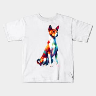 Energetic Basenji in Colorful Abstract Splash Art Style Kids T-Shirt